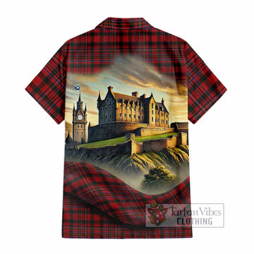Tartan Vibes Clothing MacAlister (McAlister) Tartan Family Crest Short Sleeve Button Shirt with Scottish Ancient Castle Style