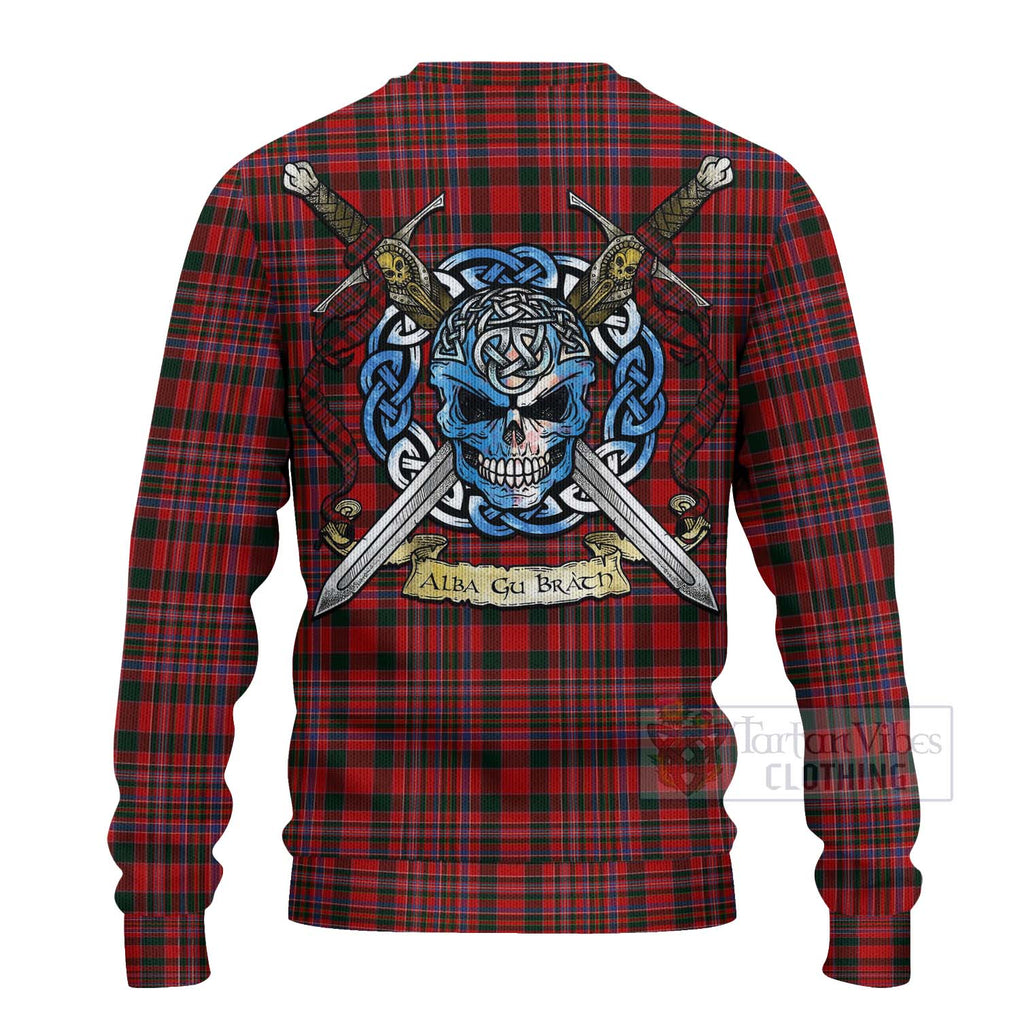 Tartan Vibes Clothing MacAlister (McAlister) Tartan Knitted Sweater with Family Crest Celtic Skull Style