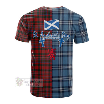 Tartan Vibes Clothing MacAlister (McAlister) Tartan Cotton T-shirt Happy St. Andrew's Day Half Tartan Style