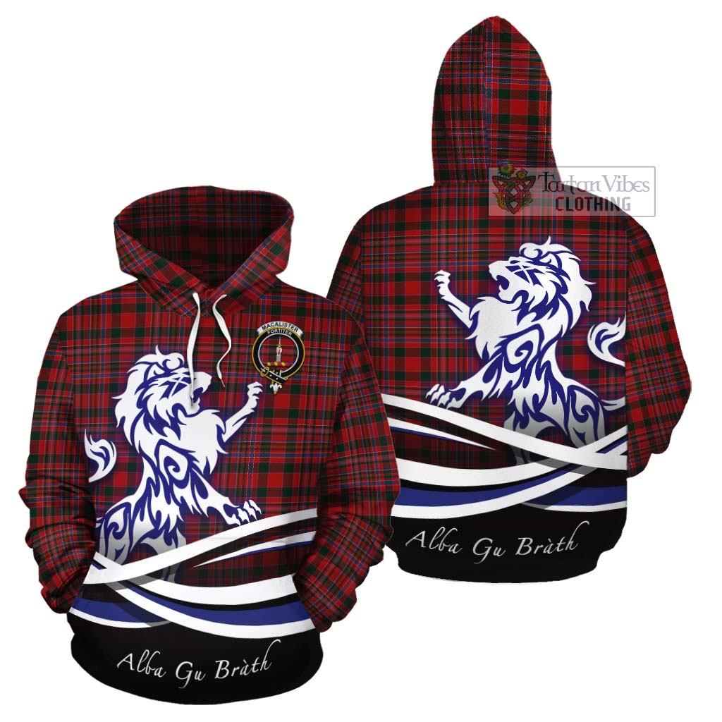 Tartan Vibes Clothing MacAlister (McAlister) Tartan Cotton Hoodie with Alba Gu Brath Regal Lion Emblem