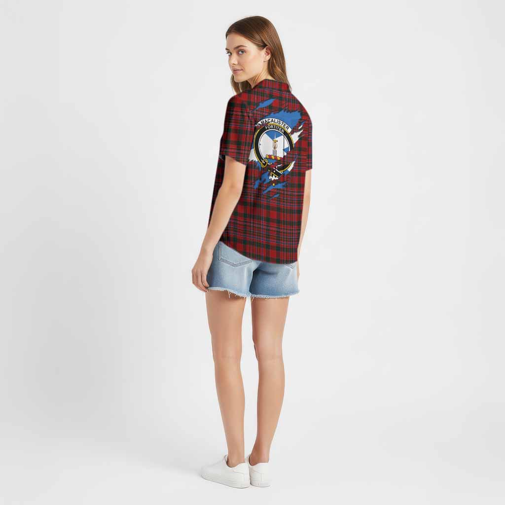 MacAlister (McAlister) Clan Crest In Me Tartan Cotton Hawaiian Shirt Scotland Flag Style