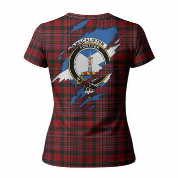 MacAlister (McAlister) Clan Crest In Me Tartan Women T shirt Scotland Flag Style