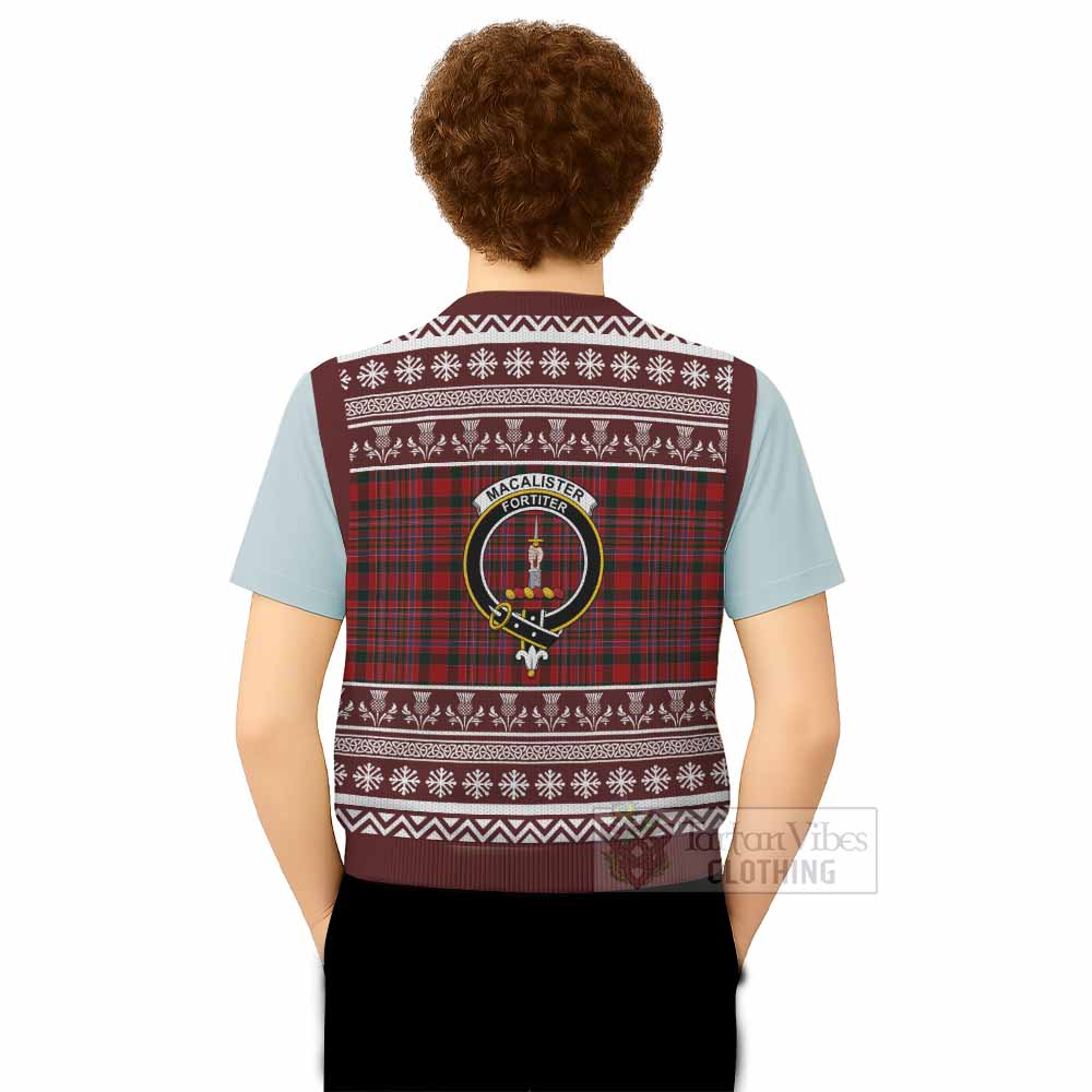 MacAlister (McAlister) Clan Tartan Christmas Knitted V-Neck Vest with Family Crest - Tartan Vibes Clothing