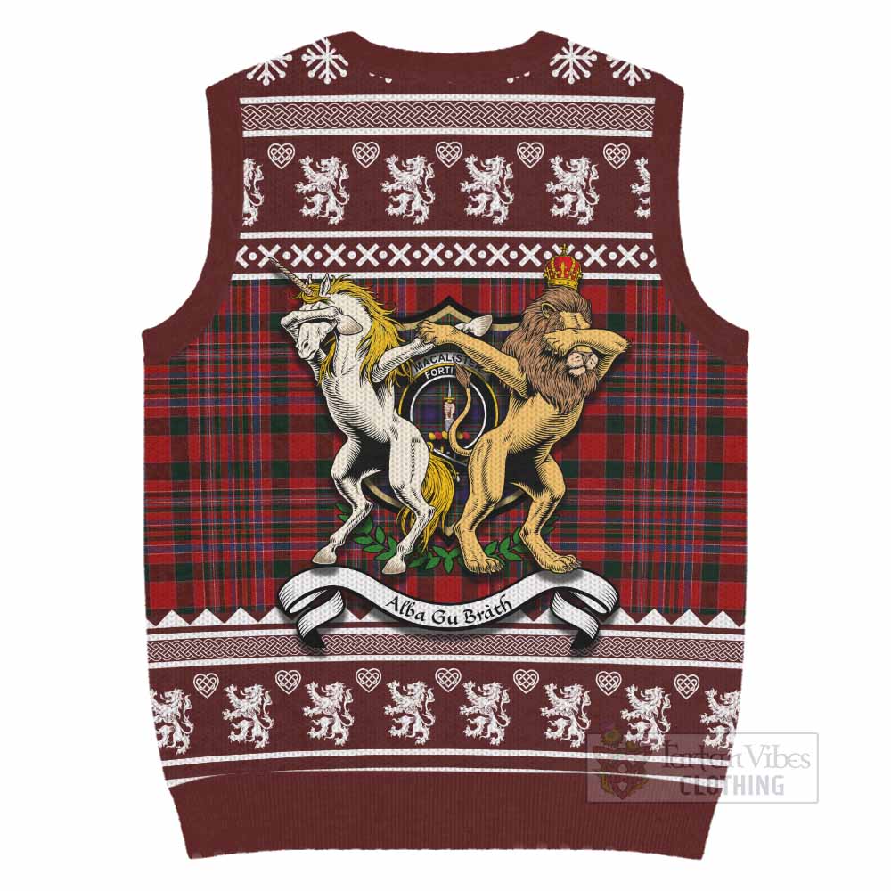MacAlister (McAlister) Clan Tartan Crest Christmas Knitted V-Neck Vest Coat of Arms Funny Style - Tartan Vibes Clothing