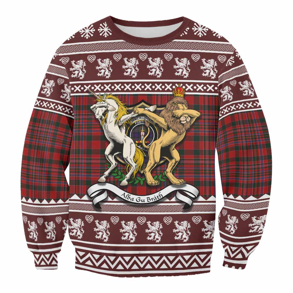 MacAlister (McAlister) Clan Tartan Crest Christmas Sweatshirt Coat of Arms Funny Style - Tartan Vibes Clothing