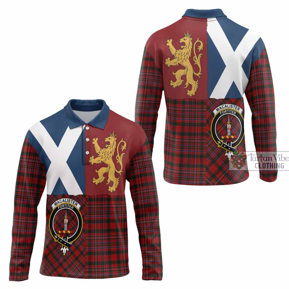 MacAlister (McAlister) Crest Tartan Long Sleeve Polo Shirt with Lion Rampant Saltire Style