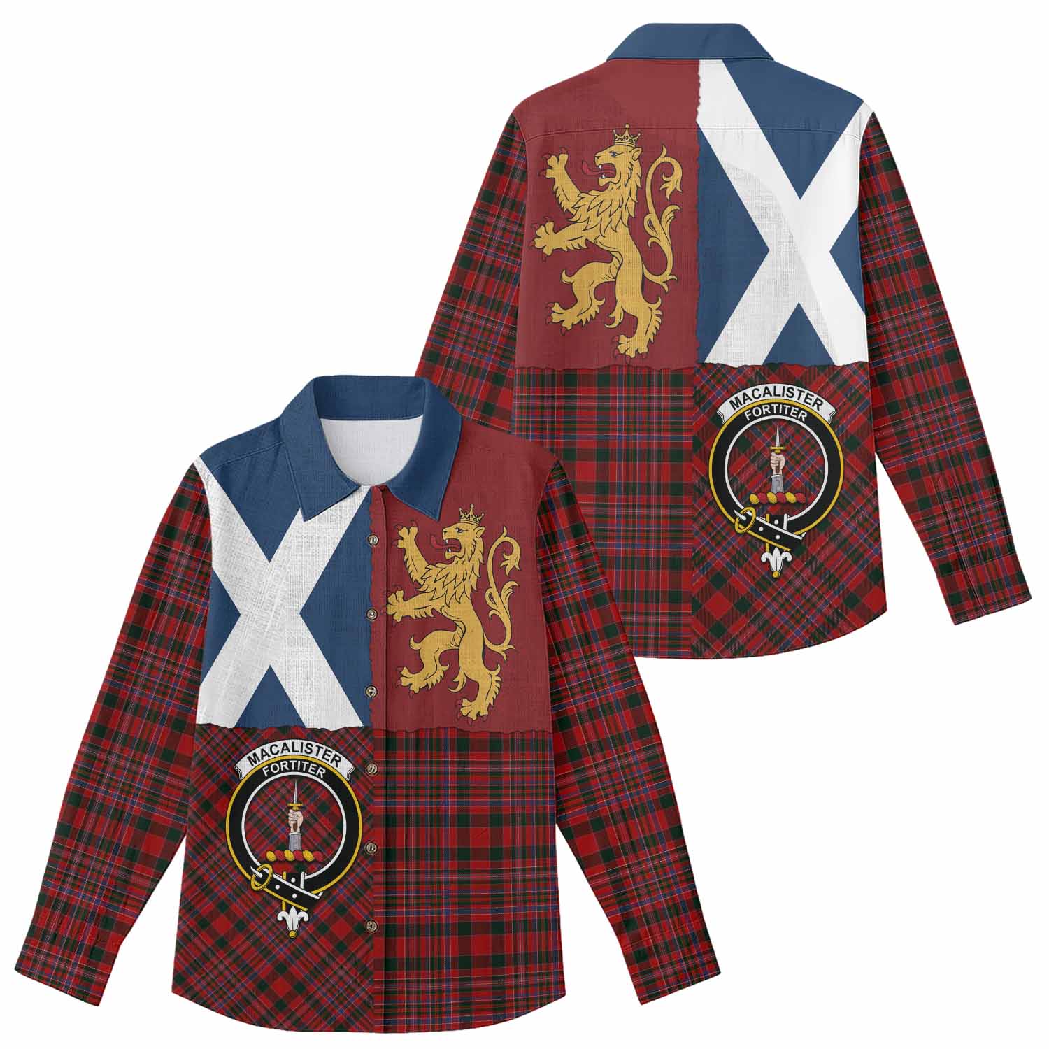 MacAlister (McAlister) Crest Tartan Women Casual Shirt with Lion Rampant Saltire Style