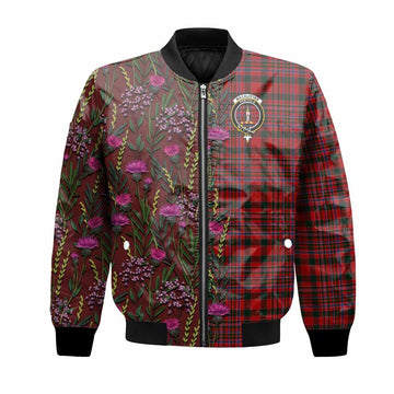 MacAlister (McAlister) Family Crest Tartan Bomber Jacket Scottish Thistle Flower Pattern Half Style