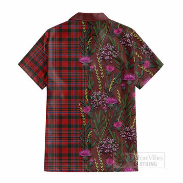 MacAlister (McAlister) Family Crest Tartan Cotton Hawaiian Shirt Scottish Thistle Flower Pattern Half Style