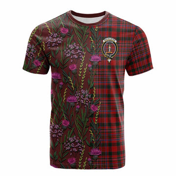 MacAlister (McAlister) Family Crest Tartan Cotton T-shirt Scottish Thistle Flower Pattern Half Style