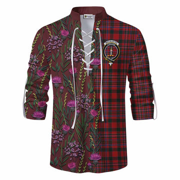 MacAlister (McAlister) Family Crest Tartan Ghillie Shirt Scottish Thistle Flower Pattern Half Style