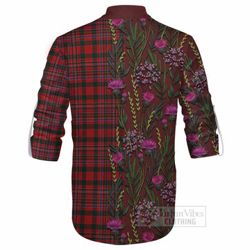 MacAlister (McAlister) Family Crest Tartan Ghillie Shirt Scottish Thistle Flower Pattern Half Style