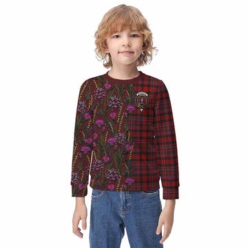 MacAlister (McAlister) Family Crest Tartan Kid Knitted Sweatshirt Scottish Thistle Flower Pattern Half Style - Tartan Vibes Clothing