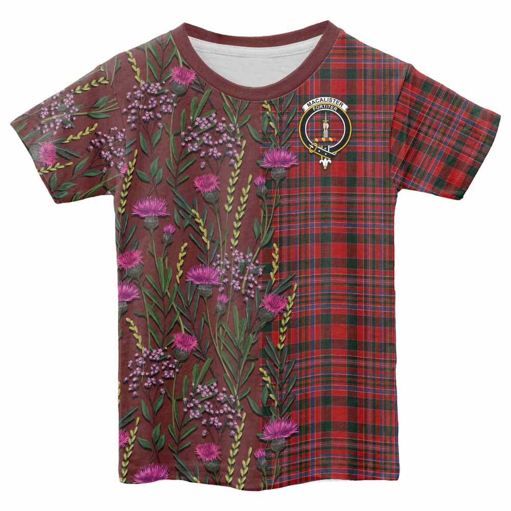 MacAlister (McAlister) Family Crest Tartan Kid T-shirt Scottish Thistle Flower Pattern Half Style - Tartan Vibes Clothing