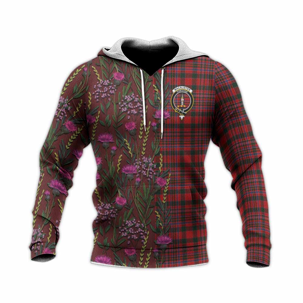 MacAlister (McAlister) Family Crest Tartan Knitted Hoodie Scottish Thistle Flower Pattern Half Style - Tartan Vibes Clothing