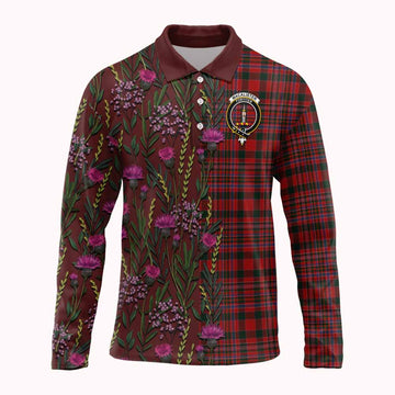 MacAlister (McAlister) Family Crest Tartan Long Sleeve Polo Shirt Scottish Thistle Flower Pattern Half Style - Tartan Vibes Clothing