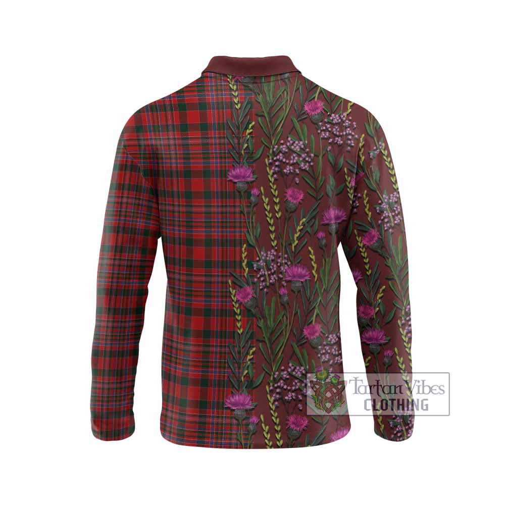 MacAlister (McAlister) Family Crest Tartan Long Sleeve Polo Shirt Scottish Thistle Flower Pattern Half Style - Tartan Vibes Clothing