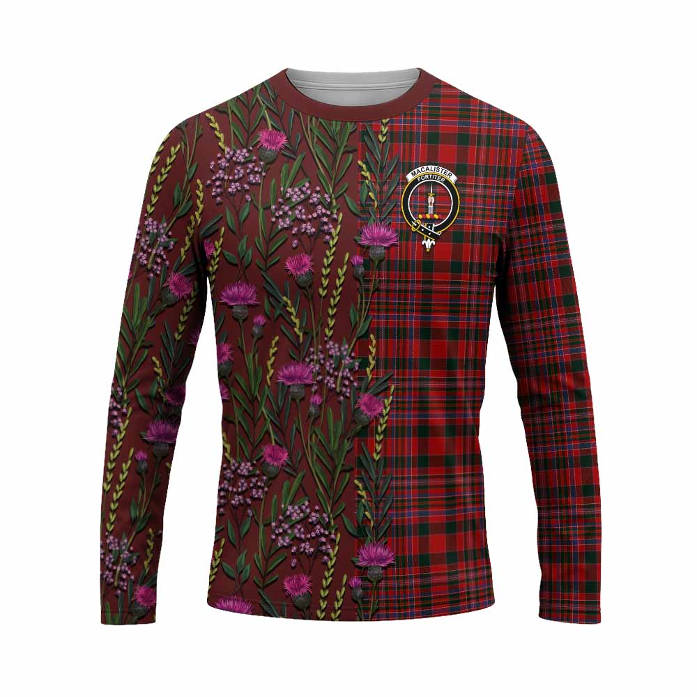 MacAlister (McAlister) Family Crest Tartan Long Sleeve T-Shirt Scottish Thistle Flower Pattern Half Style - Tartan Vibes Clothing