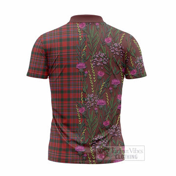 MacAlister (McAlister) Family Crest Tartan Zipper Polo Shirt Scottish Thistle Flower Pattern Half Style