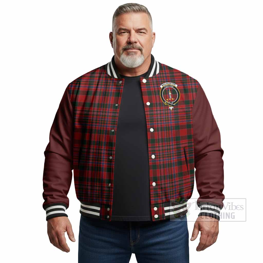 MacAlister (McAlister) Tartan Accent Baseball Jacket with Family Crest
