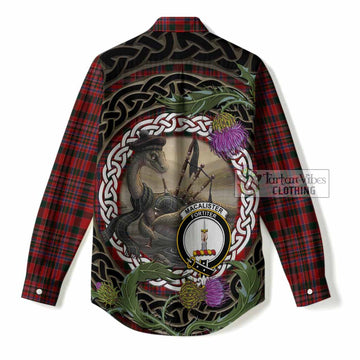 MacAlister (McAlister) Tartan Crest Bagpipe Nessie Women Casual Shirt Scottish Loch Ness Monster Celtic Thistle
