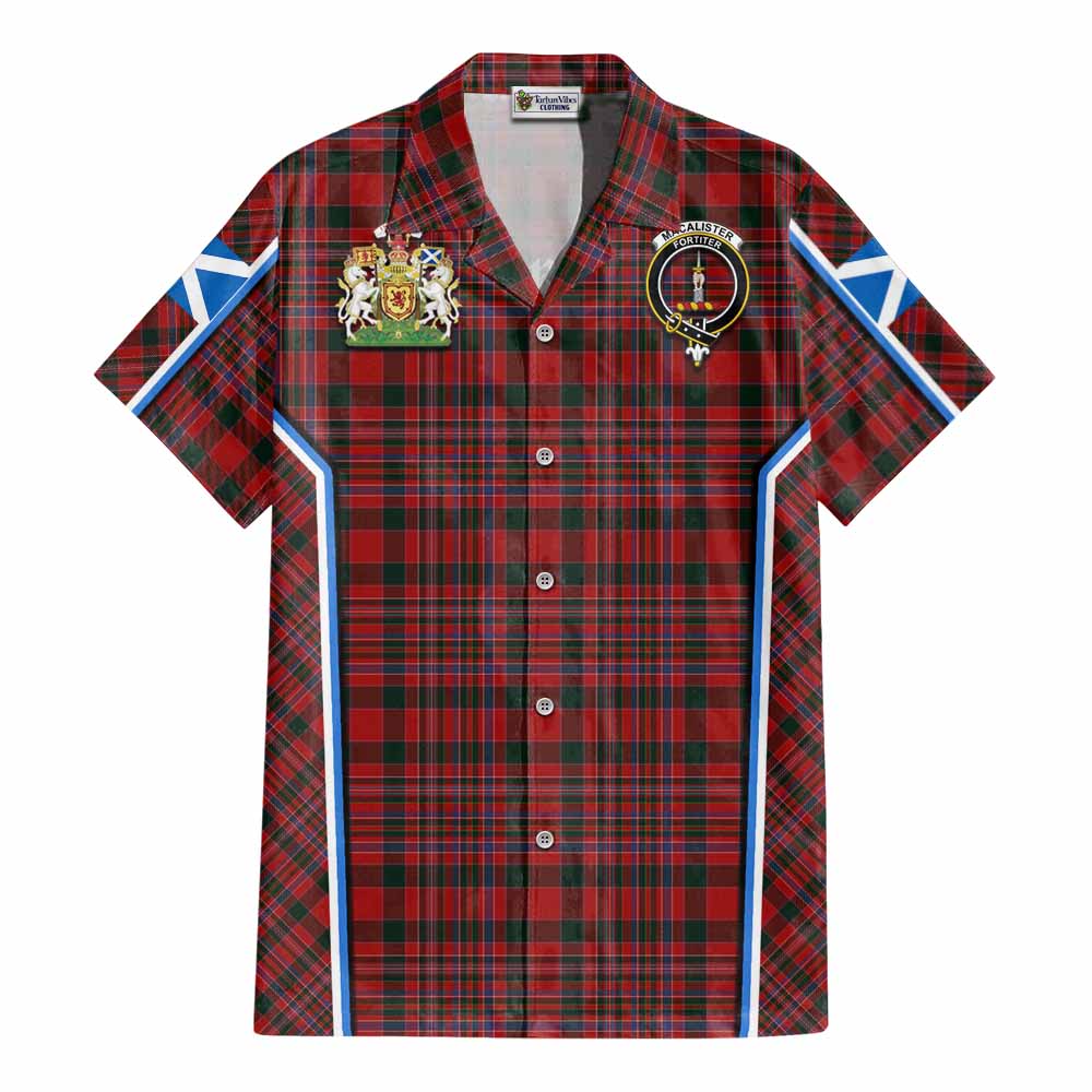 MacAlister (McAlister) Tartan Crest Cotton Hawaiian Shirt Scotland Coat of Arm Flag Style - Tartan Vibes Clothing