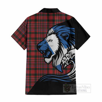 MacAlister (McAlister) Tartan Crest Cotton Hawaiian Shirt Scottish Golden Lions Wave Flow