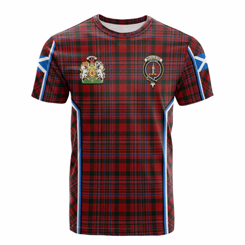 MacAlister (McAlister) Tartan Crest Cotton T-shirt Scotland Coat of Arm Flag Style - Tartan Vibes Clothing