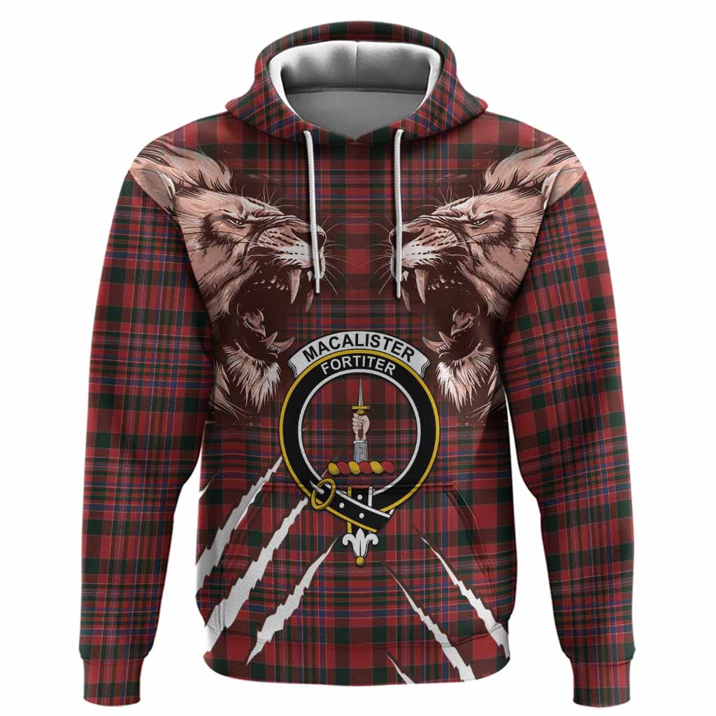 MacAlister (McAlister) Tartan Crest Hoodie Ferocious Lion Style
