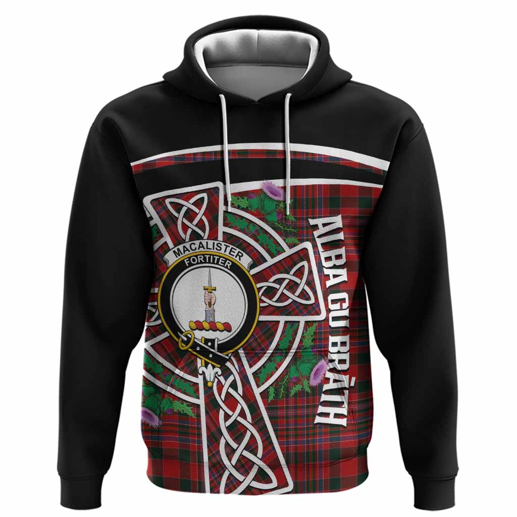 MacAlister (McAlister) Tartan Crest Hoodie Scottish Thistle Celtic Cross Alba Gu Brath