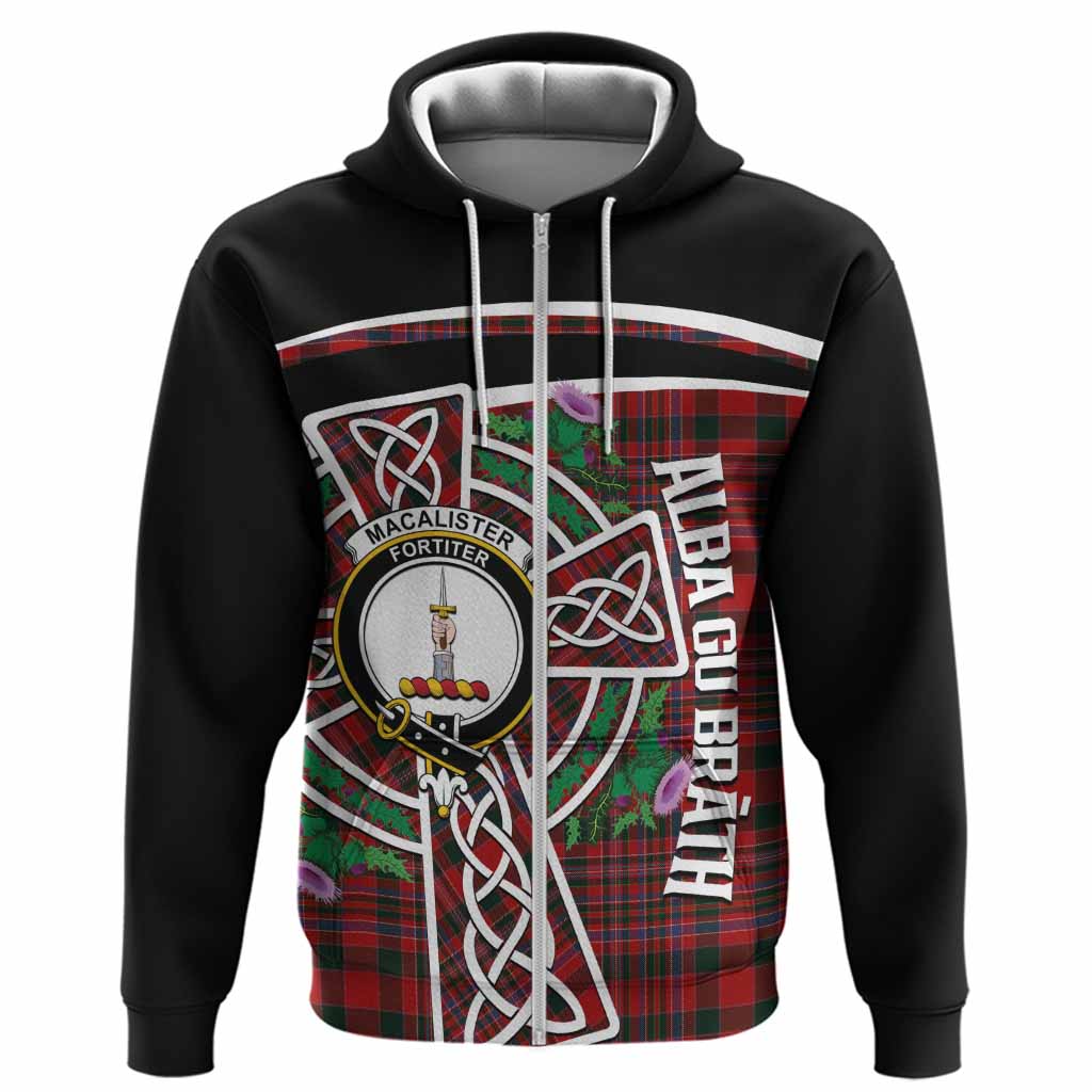 MacAlister (McAlister) Tartan Crest Hoodie Scottish Thistle Celtic Cross Alba Gu Brath
