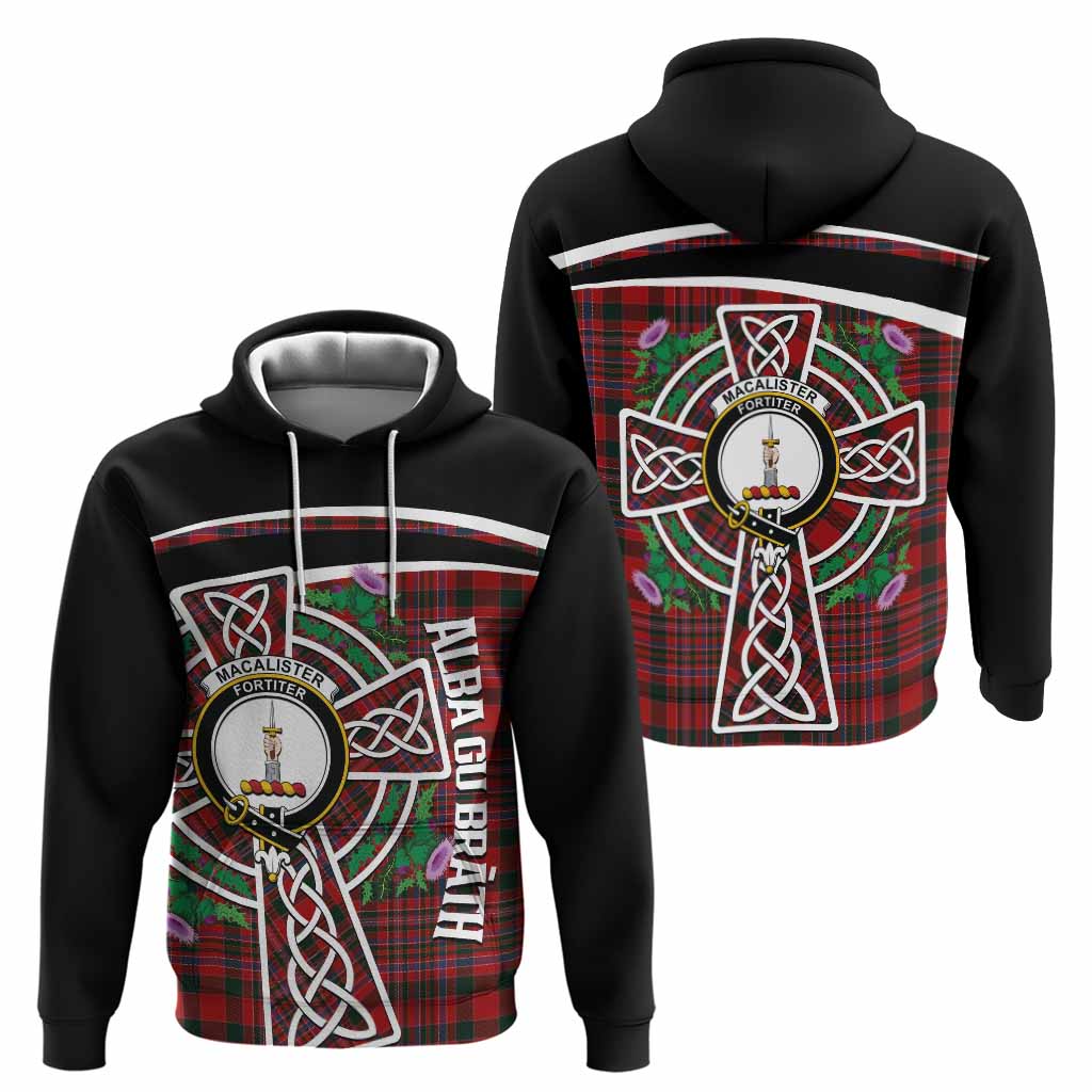 MacAlister (McAlister) Tartan Crest Hoodie Scottish Thistle Celtic Cross Alba Gu Brath