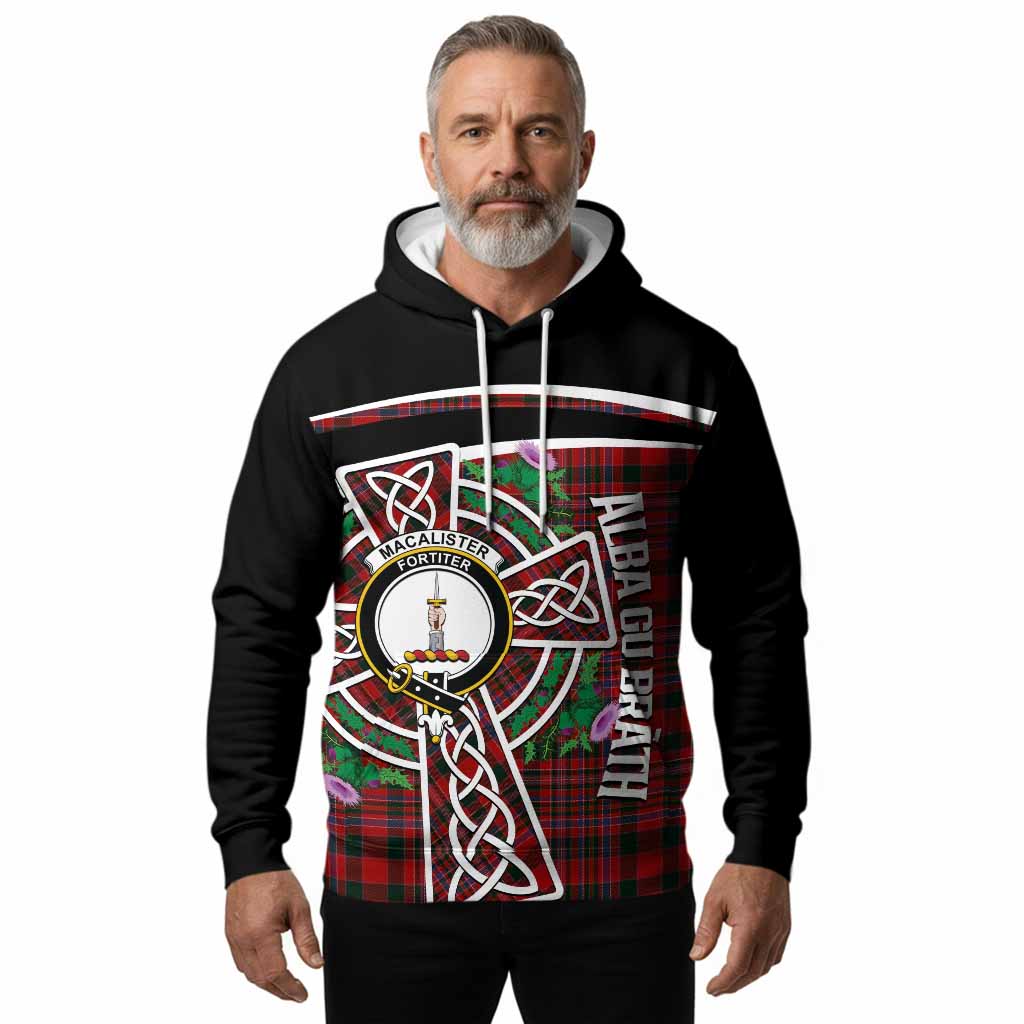 MacAlister (McAlister) Tartan Crest Hoodie Scottish Thistle Celtic Cross Alba Gu Brath