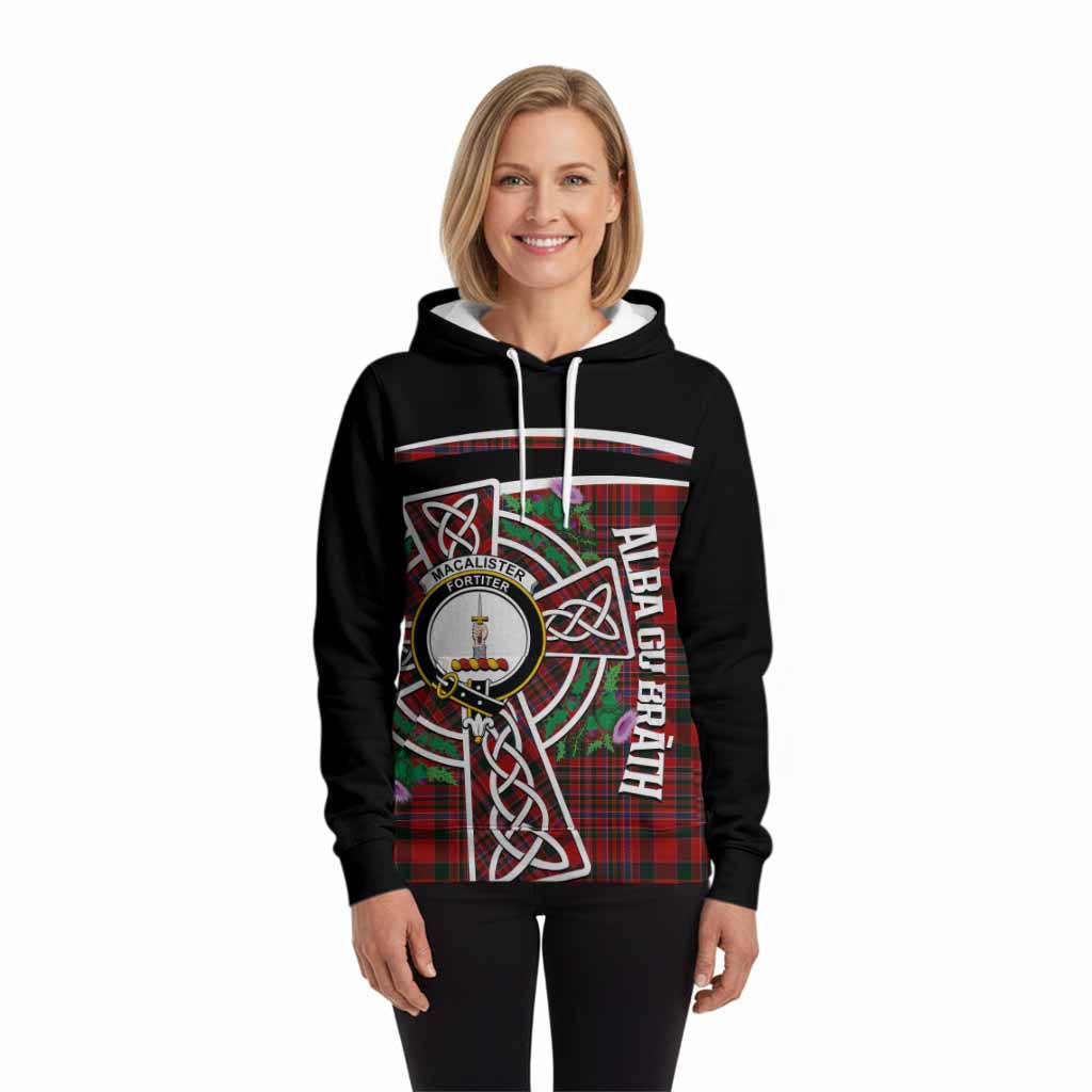 MacAlister (McAlister) Tartan Crest Hoodie Scottish Thistle Celtic Cross Alba Gu Brath