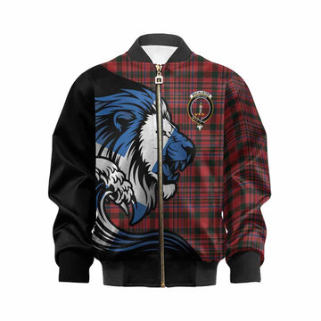MacAlister (McAlister) Tartan Crest Kid Bomber Jacket Scottish Golden Lions Wave Flow