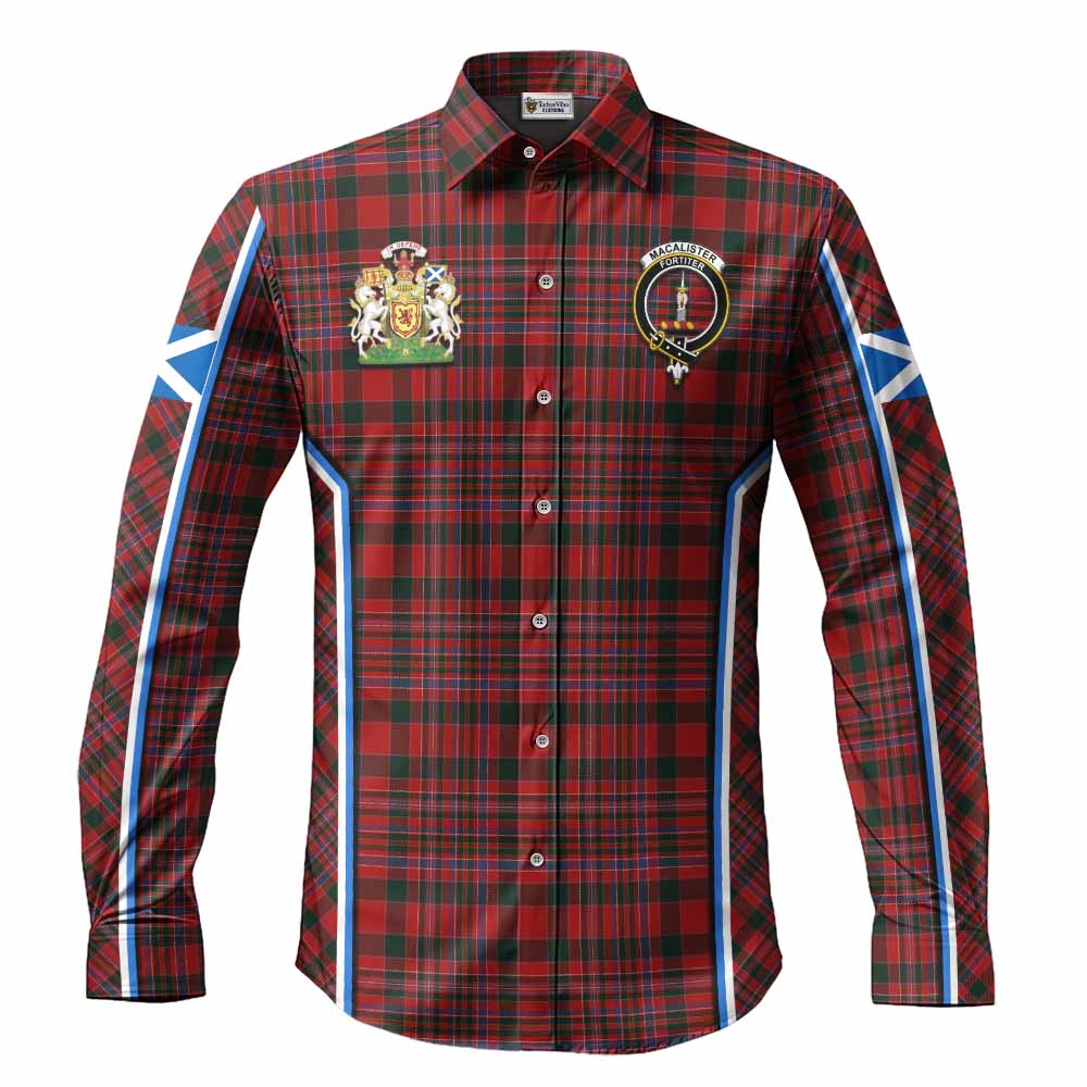 MacAlister (McAlister) Tartan Crest Long Sleeve Button Shirts Scotland Coat of Arm Flag Style - Tartan Vibes Clothing