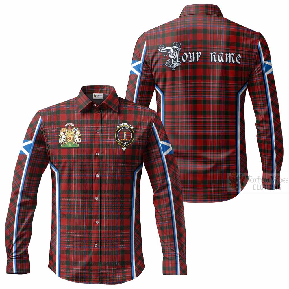 MacAlister (McAlister) Tartan Crest Long Sleeve Button Shirts Scotland Coat of Arm Flag Style - Tartan Vibes Clothing