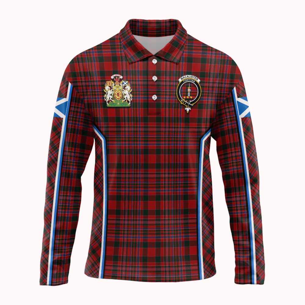 MacAlister (McAlister) Tartan Crest Long Sleeve Polo Shirt Scotland Coat of Arm Flag Style - Tartan Vibes Clothing