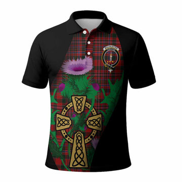 MacAlister (McAlister) Tartan Crest Polo Shirt Celtic Cross Thistle Flowers