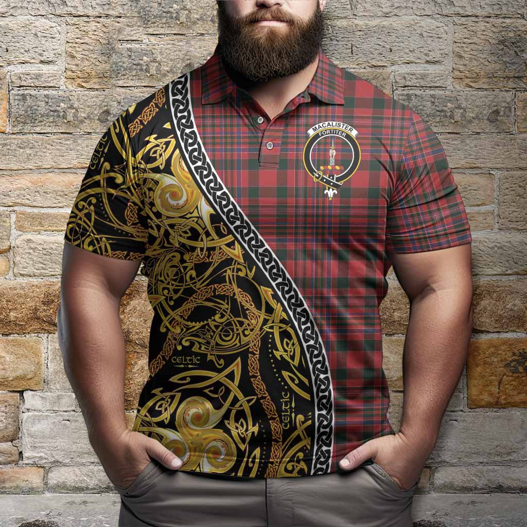 MacAlister (McAlister) Tartan Crest Polo Shirt Celtic Knot and Triple Trickle Spiral Symbols