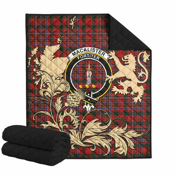 MacAlister (McAlister) Tartan Crest Premium Quilt with Scottish Iconic Symbols 