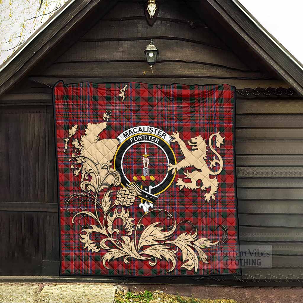 MacAlister (McAlister) Tartan Crest Premium Quilt with Scottish Iconic Symbols 