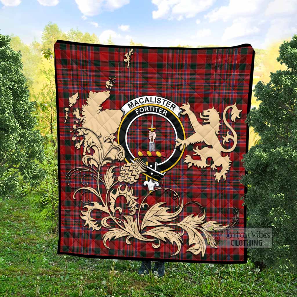 MacAlister (McAlister) Tartan Crest Premium Quilt with Scottish Iconic Symbols 