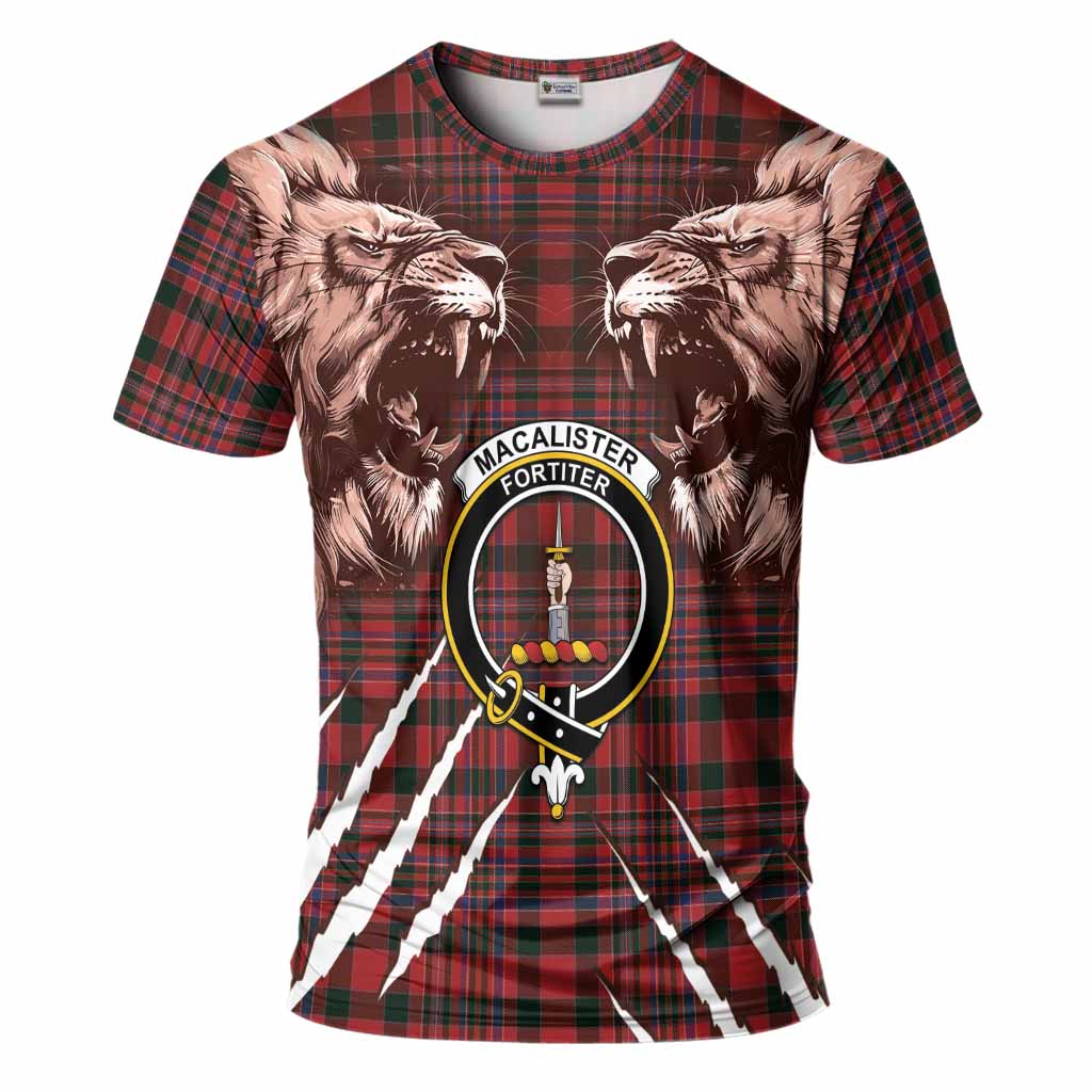MacAlister (McAlister) Tartan Crest T-Shirt Ferocious Lion Style