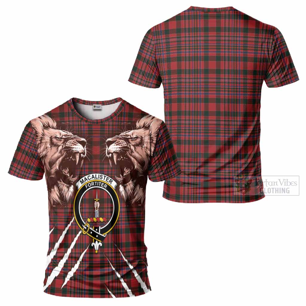 MacAlister (McAlister) Tartan Crest T-Shirt Ferocious Lion Style