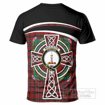 MacAlister (McAlister) Tartan Crest T-Shirt Scottish Thistle Celtic Cross Alba Gu Brath