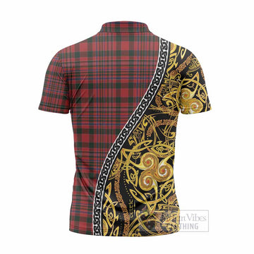 MacAlister (McAlister) Tartan Crest Zipper Polo Shirt Celtic Knot and Triple Trickle Spiral Symbols