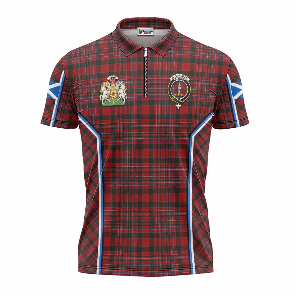 MacAlister (McAlister) Tartan Crest Zipper Polo Shirt Scotland Coat of Arm Flag Style - Tartan Vibes Clothing