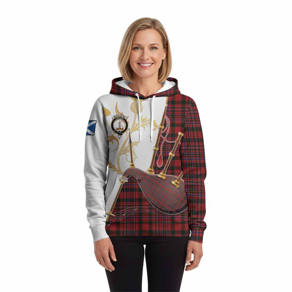 MacAlister (McAlister) Tartan Family Crest Hoodie Bagpipes with Scottish Thistle