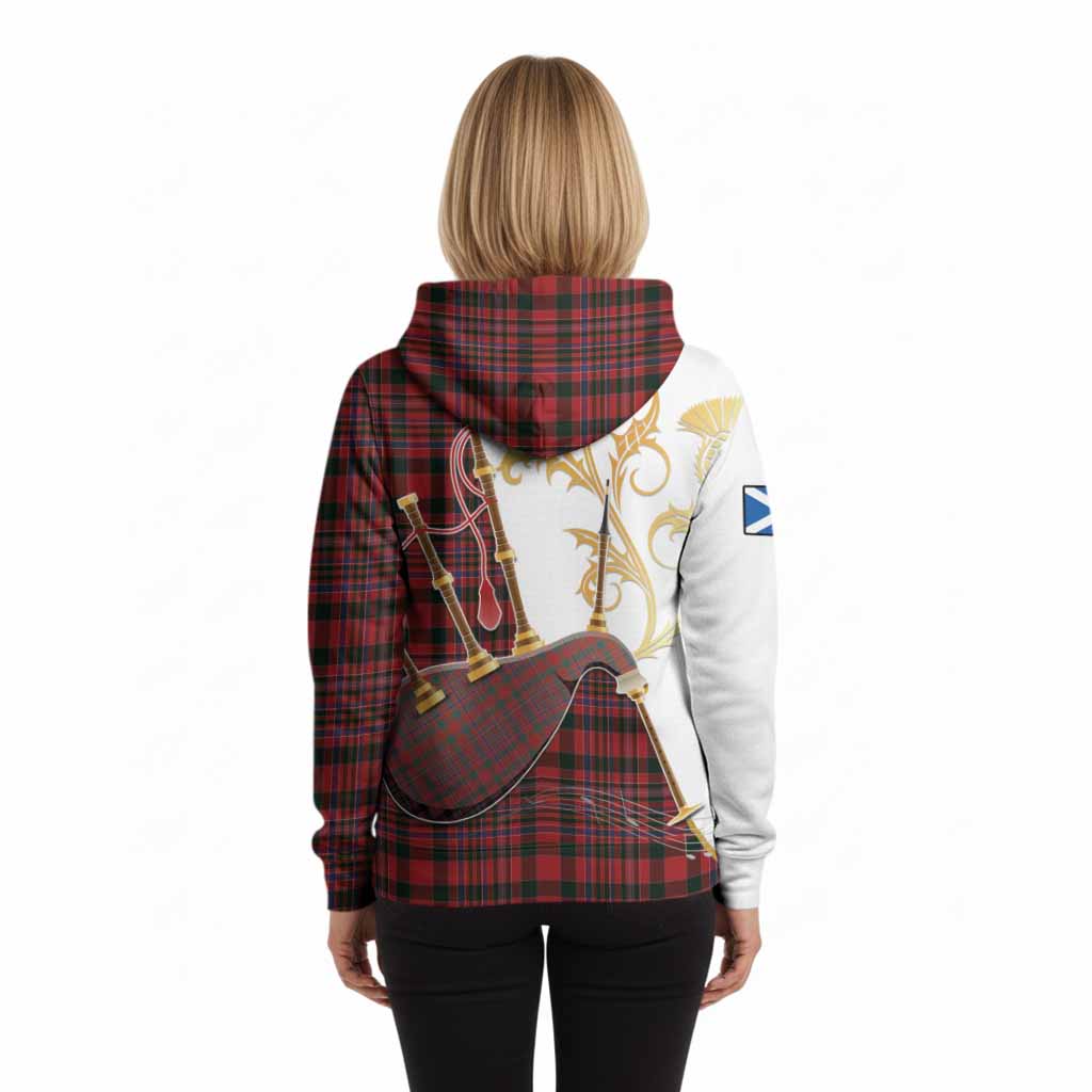 MacAlister (McAlister) Tartan Family Crest Hoodie Bagpipes with Scottish Thistle